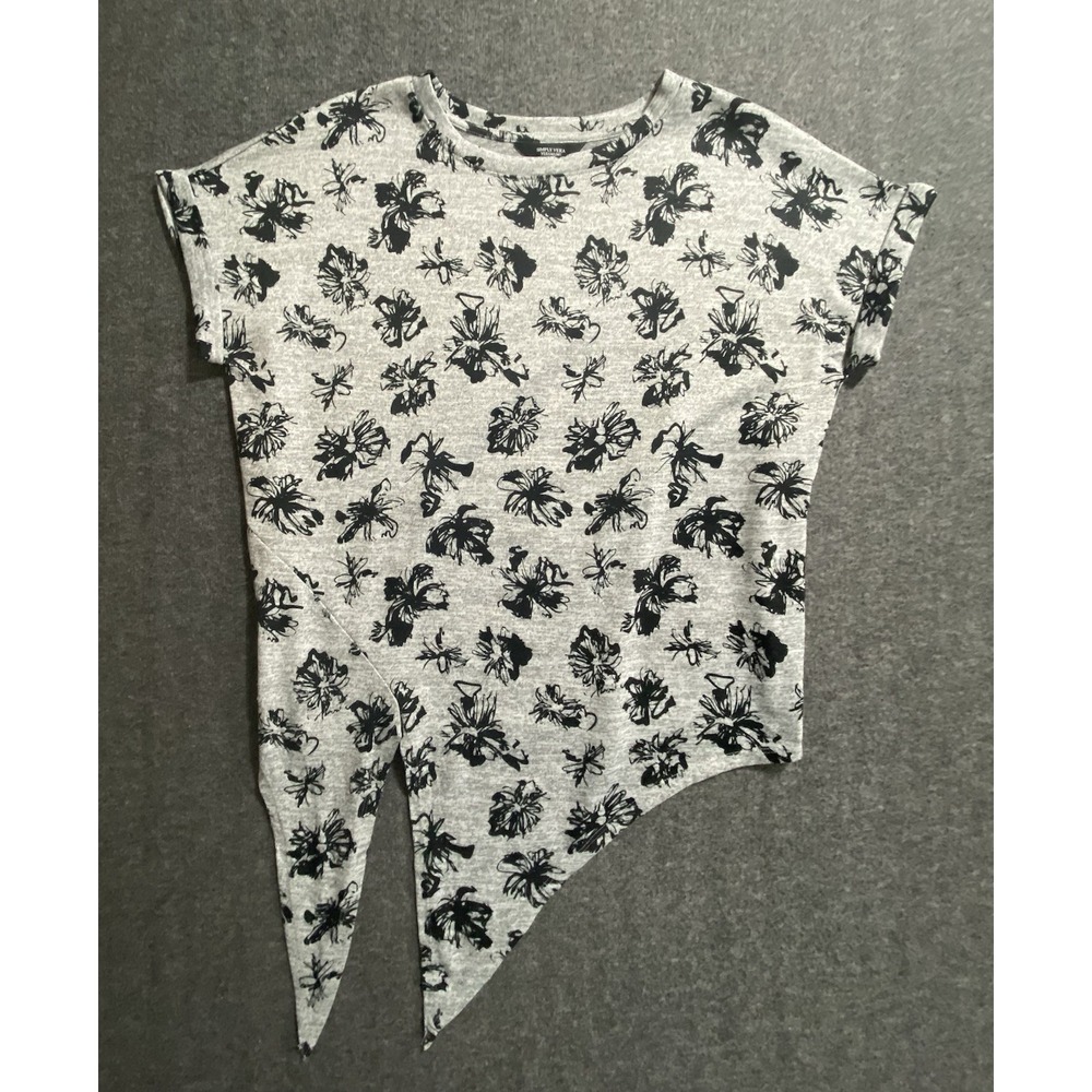 Simply Vera Vera Wang Gray Black Floral Knit Tie Front Top Womens Size M